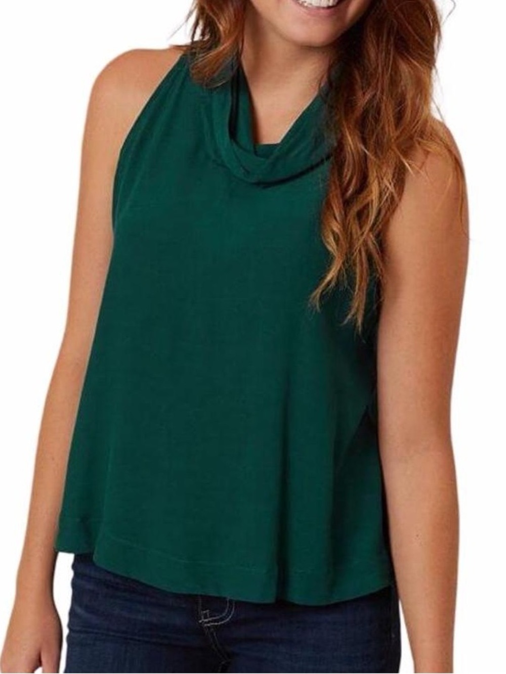 Free People City Lights Emerald Green Cowl Draped Neck Tank Flowy Shirt Blouse